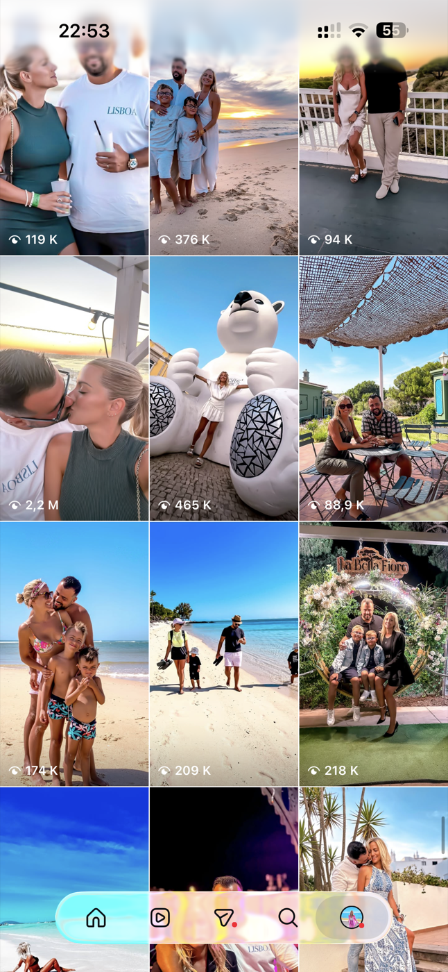 Sélection de Reels lifestyle et famille avec leurs nombres de vues